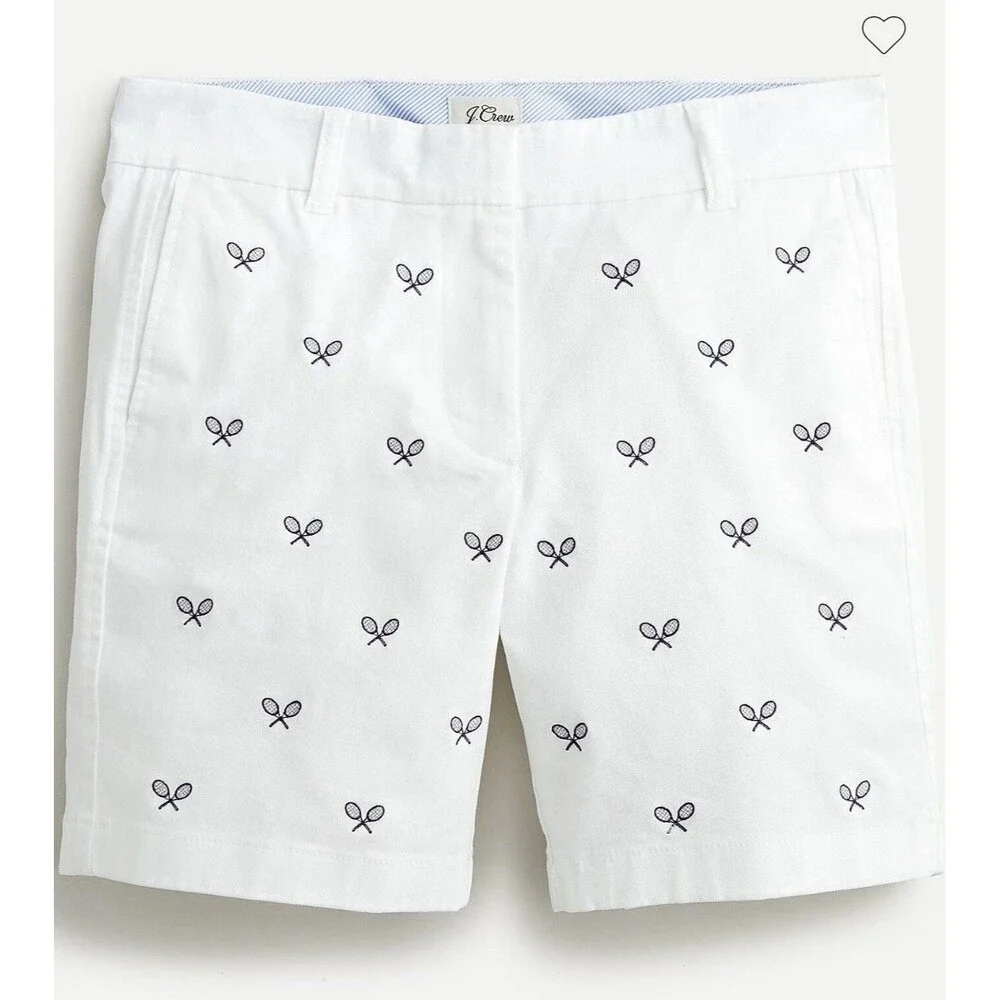 J. Crew White Embroidered Chino Shorts‎ WOMEN'S SZ 10 Tennis Preppy Country Club